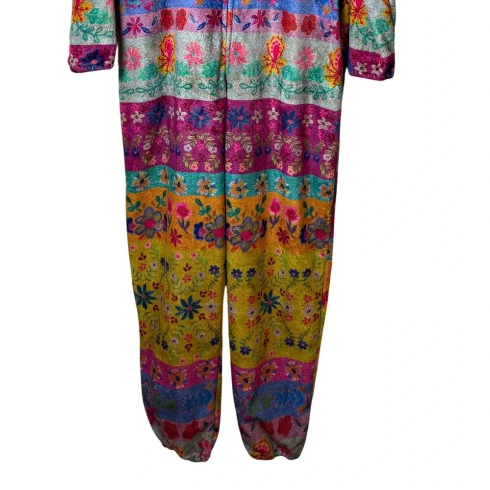 Natural Life Women Jumpsuit Lounger M Multicolor Floral Patchwork Boho Cozy Soft
